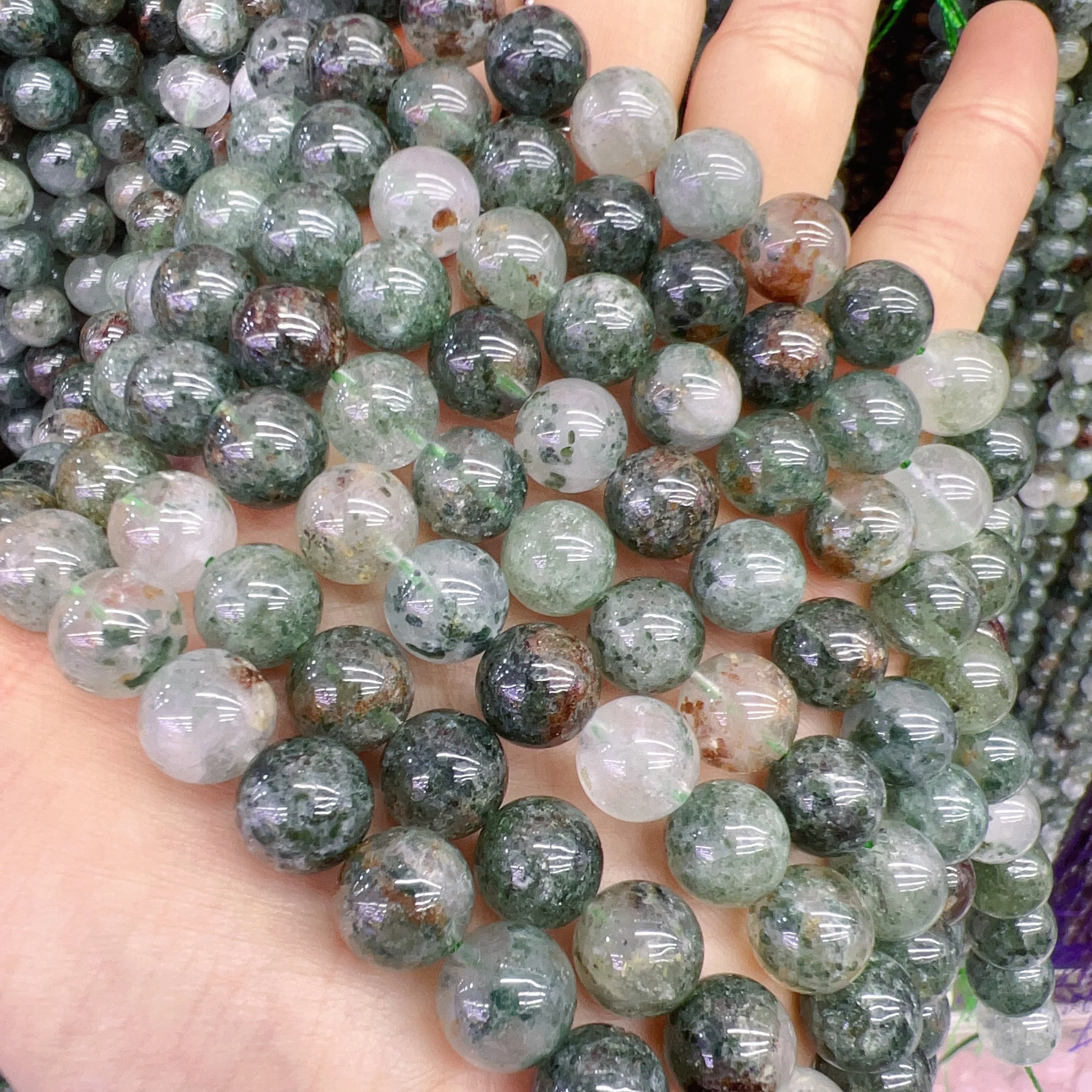 10mm Natural Assorted Phantom Quartz Round Bead Strands for DIY Jewelry Project