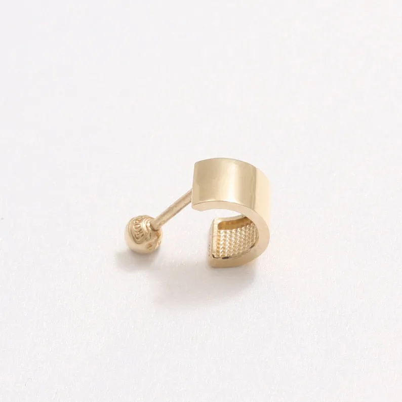 14K 18K Solid Gold  Solid Gold 5mm Width Tube Ear Hoop Stud Cartilage Tragus Helix Conch Lobe Piercing Earring