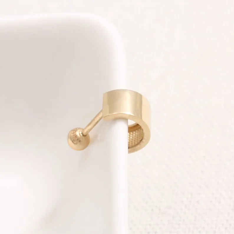 14K 18K Solid Gold  Solid Gold 5mm Width Tube Ear Hoop Stud Cartilage Tragus Helix Conch Lobe Piercing Earring