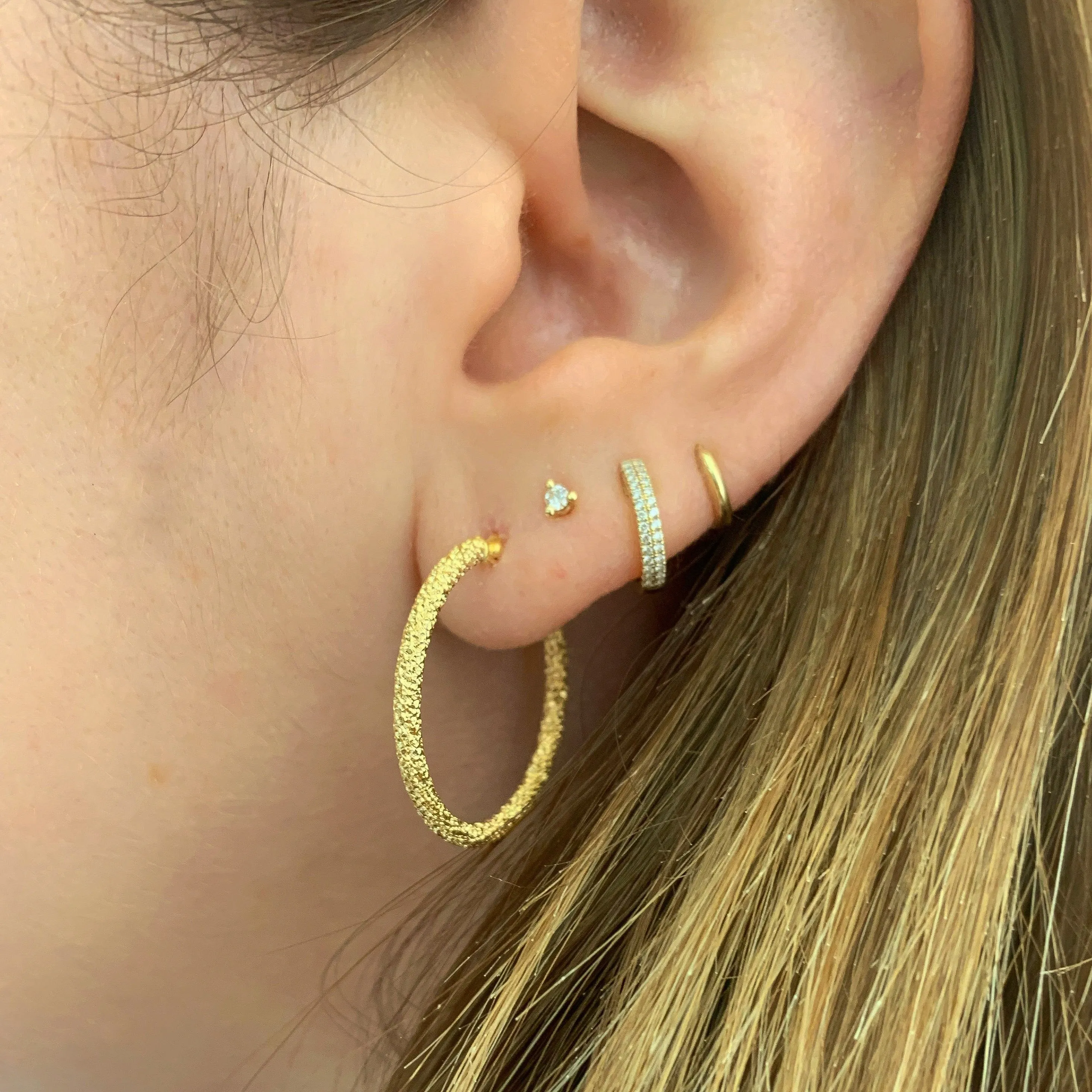 14K Gold Glitter Hoop Earrings