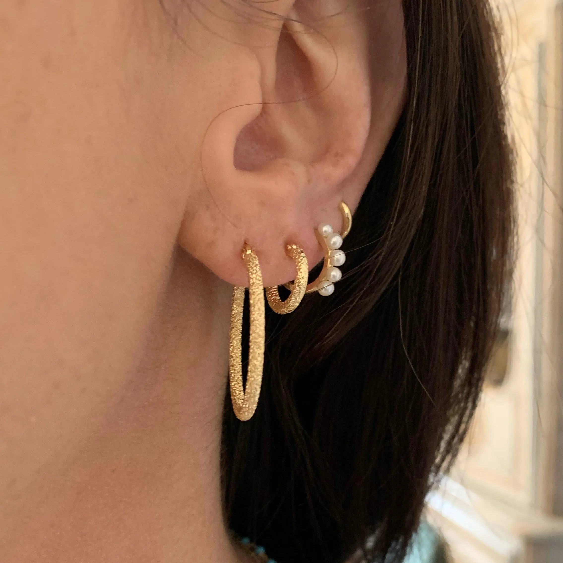 14K Gold Glitter Hoop Earrings