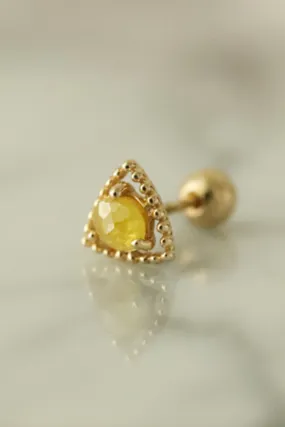 14K Solid Gold Rough Yellow Diamond Square Tragus Cartilage Helix Conch Earring Barbell Piercing