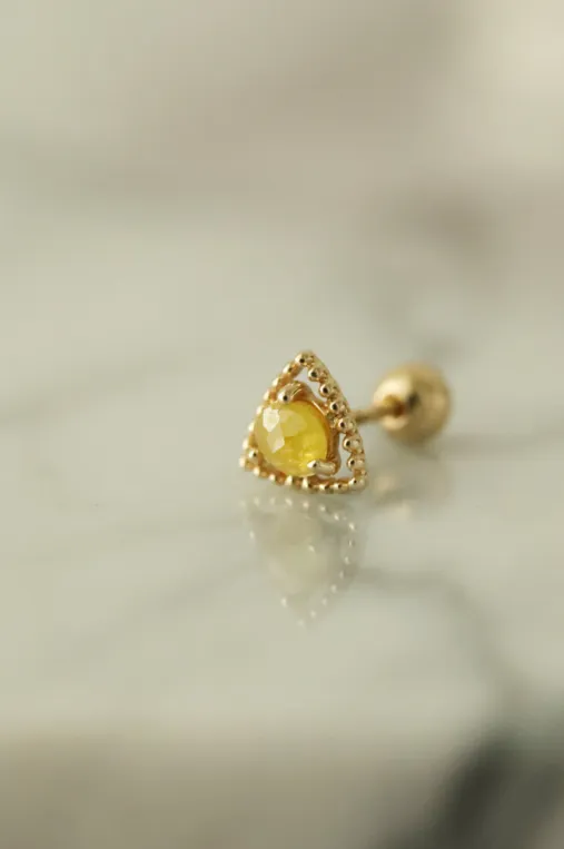 14K Solid Gold Rough Yellow Diamond Square Tragus Cartilage Helix Conch Earring Barbell Piercing