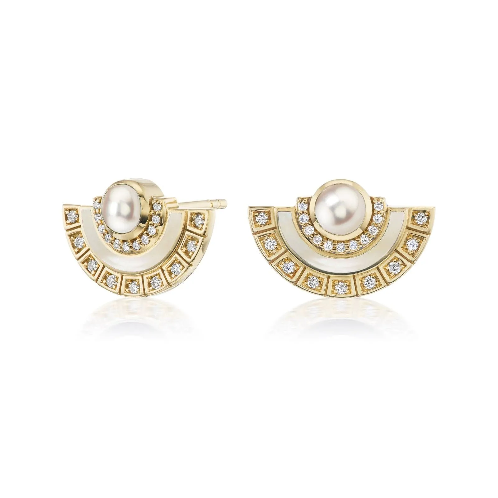 18K Yellow Gold Alba Pearl and Diamond Studs