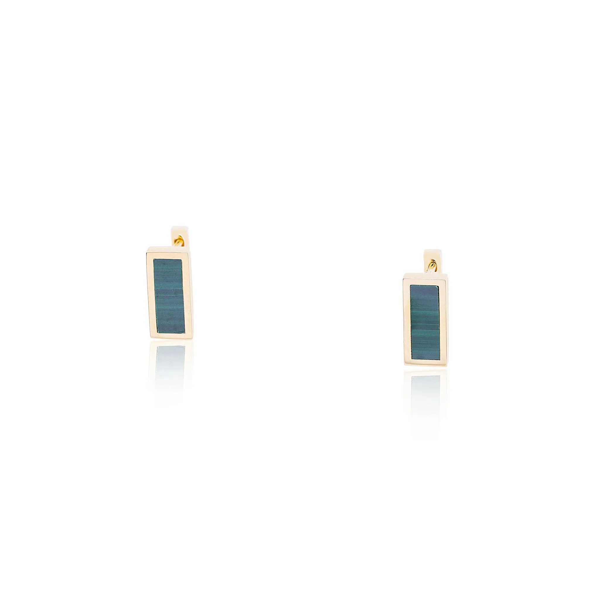 18K YELLOW GOLD SQUARE HOOP EARRINGS WITH MALACHITE INLAY