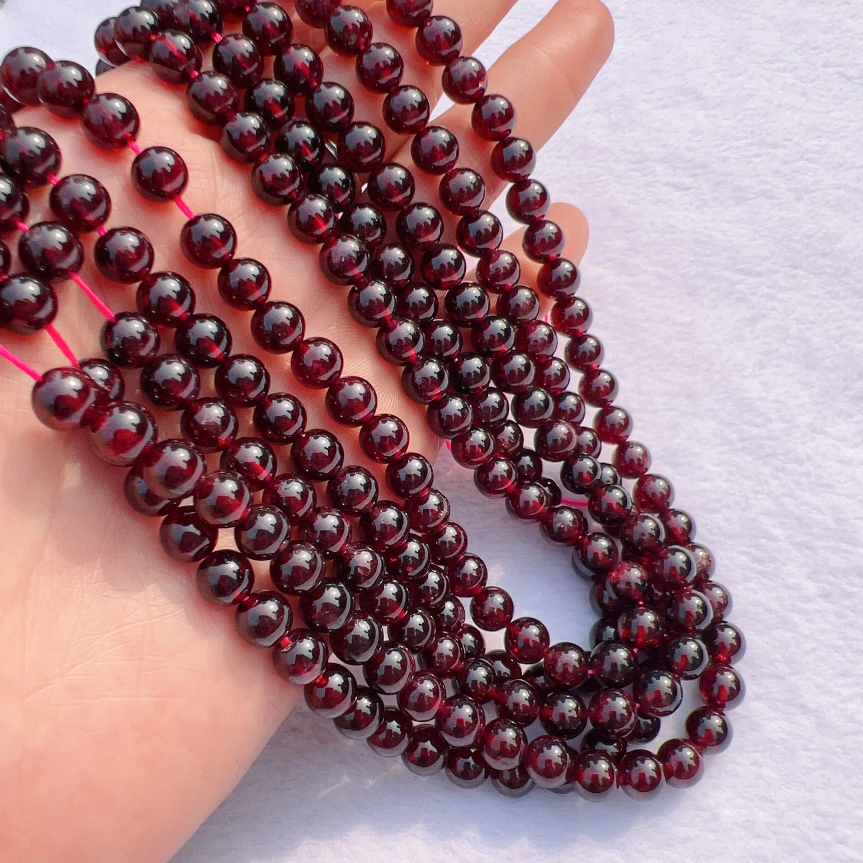 7 - 7.5mm Natural Almandine Red Garnet Round Bead Strands for DIY Jewelry Project