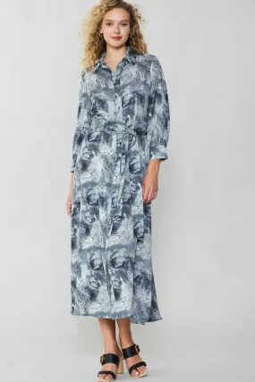 Abstract Printed Button Down Shirt Midi Dress in grey multi by Current Air