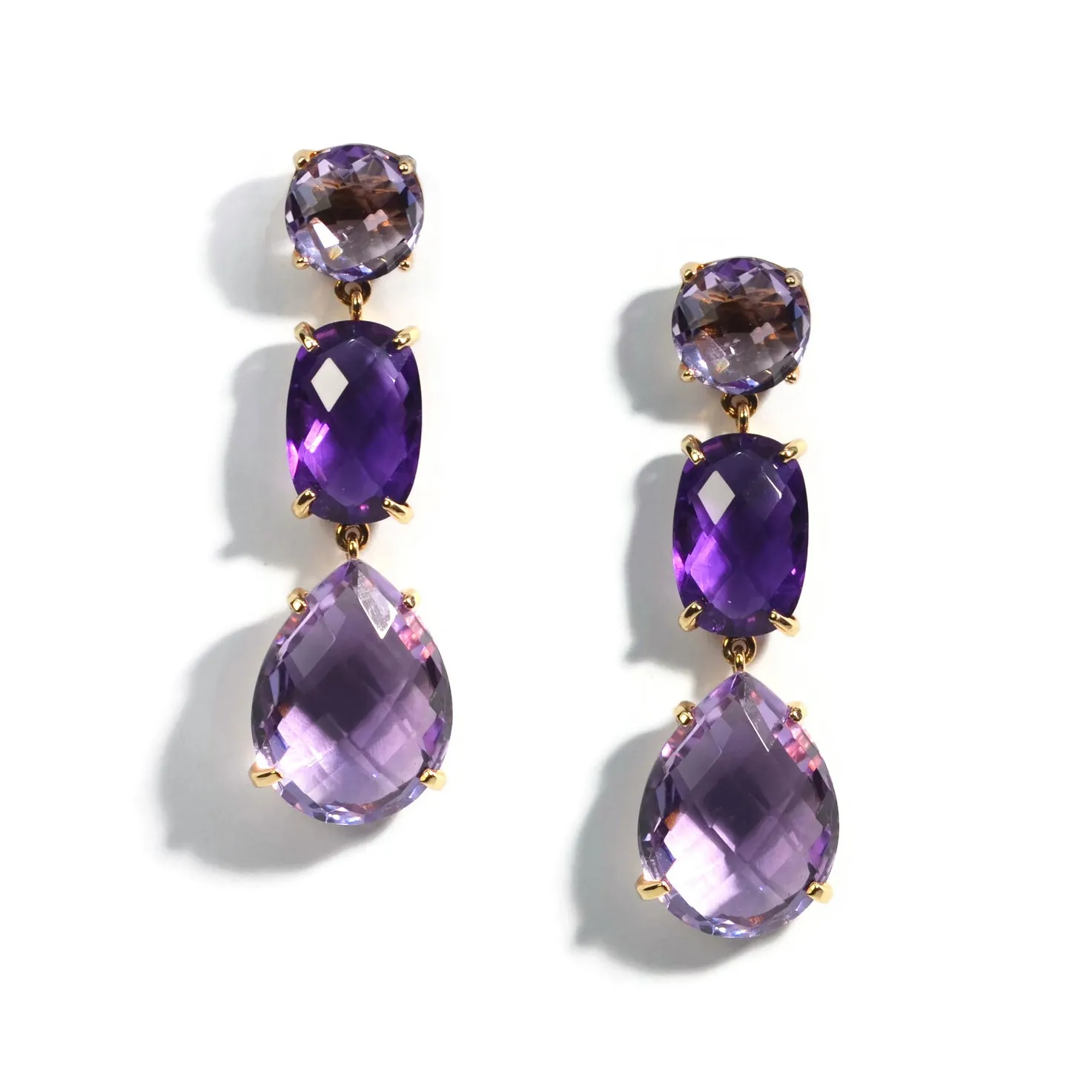 AFJ Gemstone Collection - Drop Earrings with Amethyst, Yellow Gold