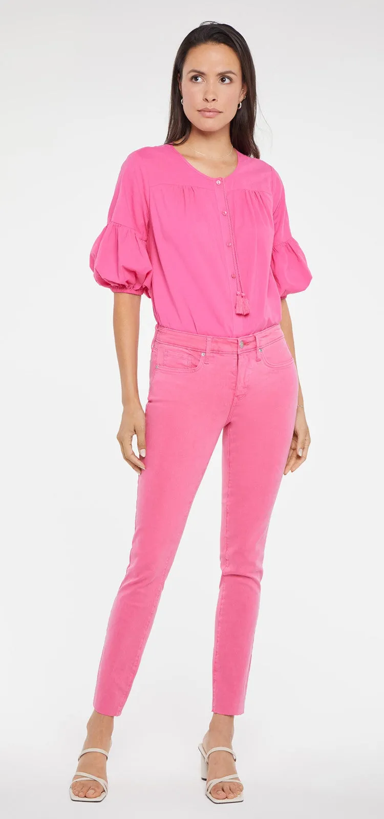 Alina Skinny Jeans Gerafelde Zoom Roze Premium Denim | Pink Peony