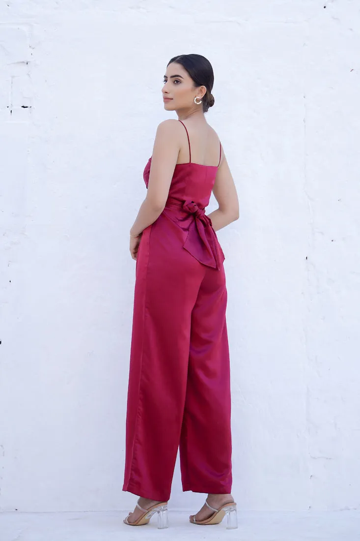 ANNIE - Tie back Wine Jumpsuit (Final Sale)