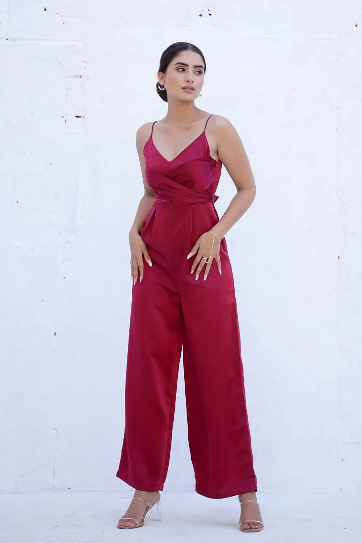 ANNIE - Tie back Wine Jumpsuit (Final Sale)