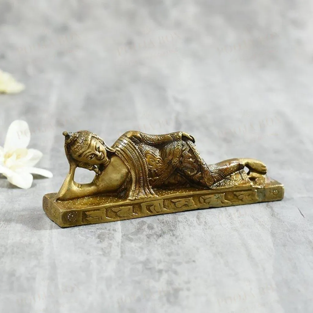 Antique Brass Sleeping Buddha Idol