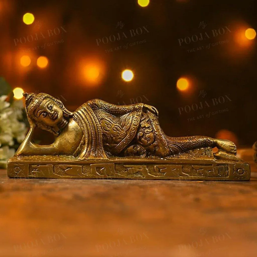 Antique Brass Sleeping Buddha Idol