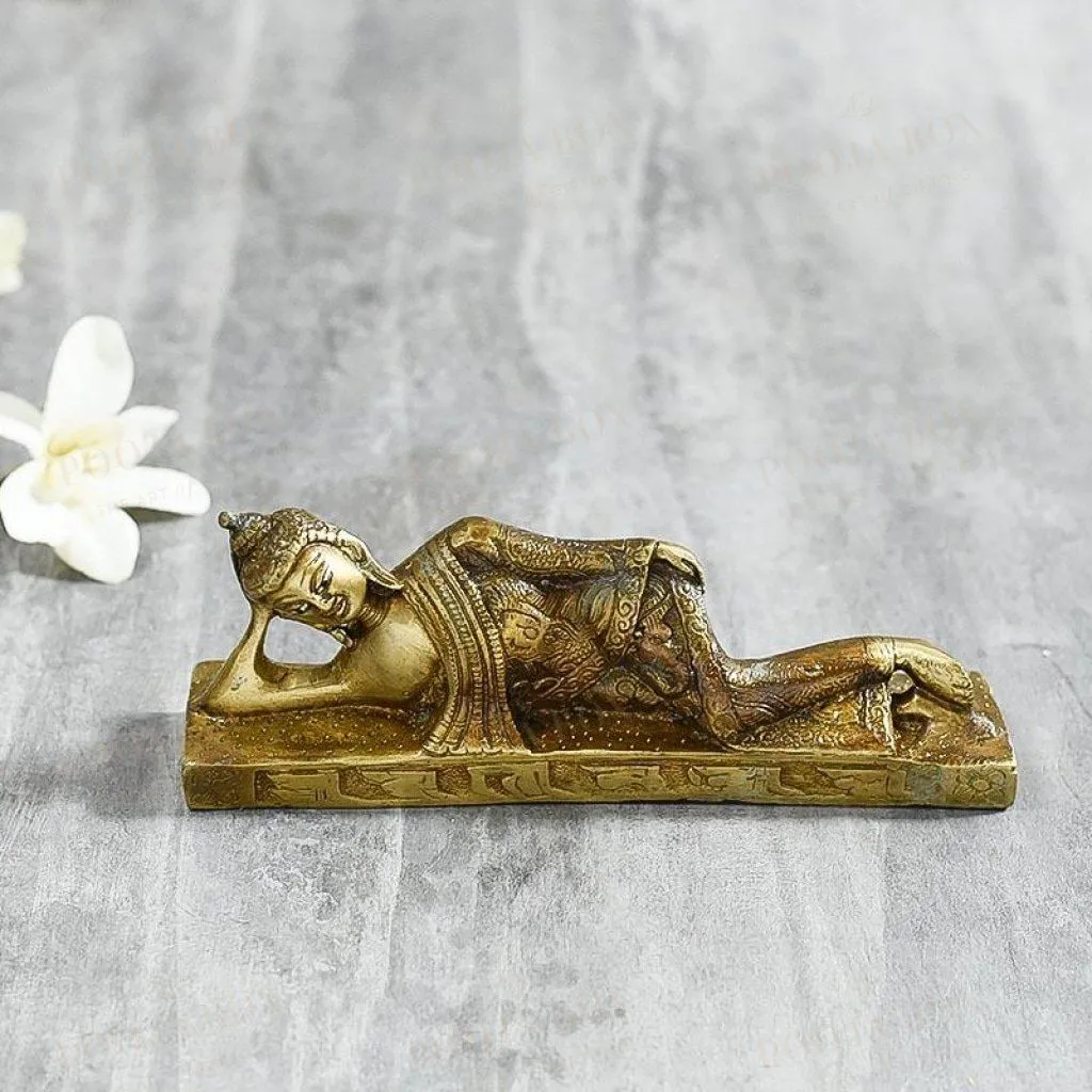 Antique Brass Sleeping Buddha Idol