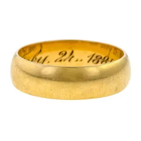 Antique Victorian Wedding Band Ring, Gold, 1881 Size 6 3/4