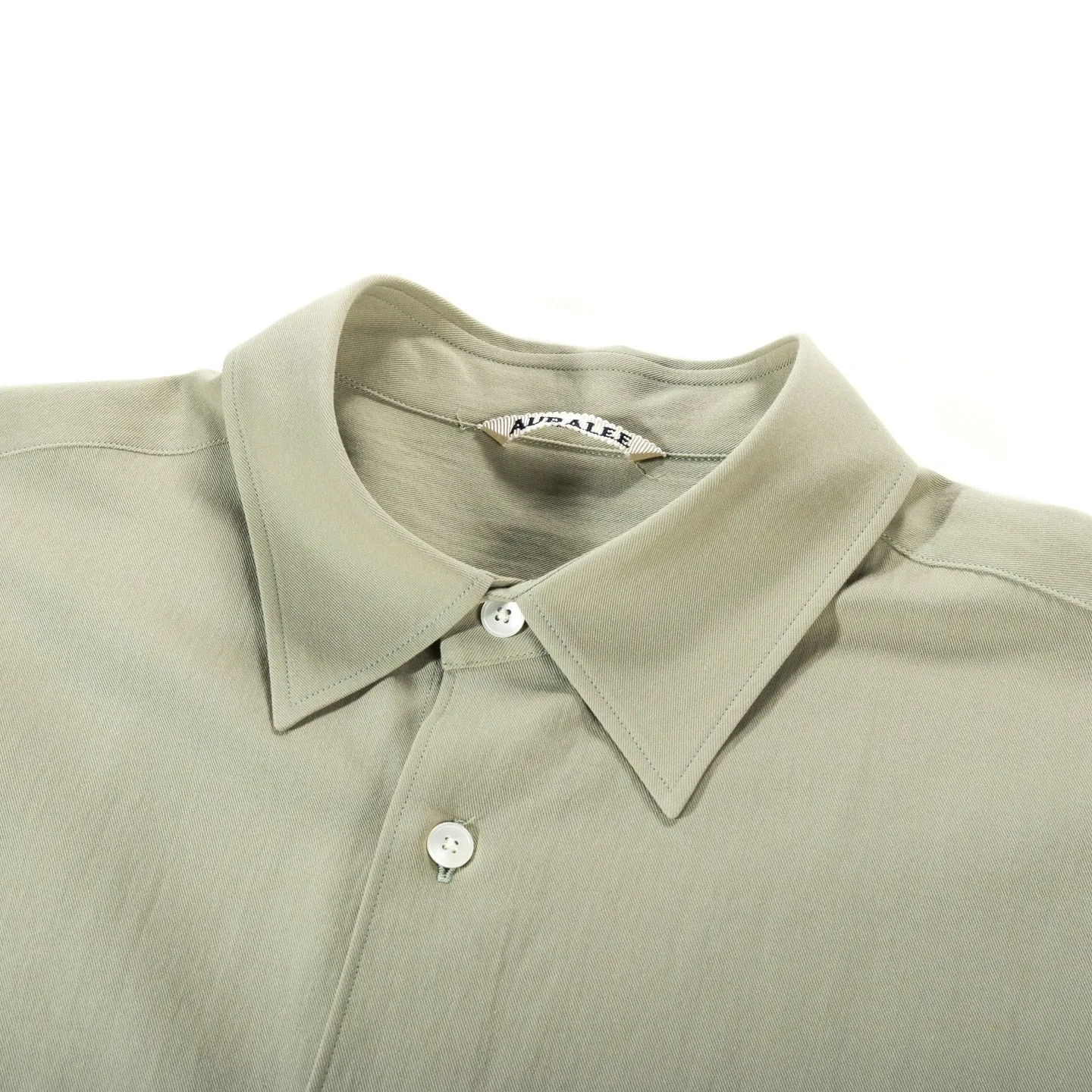 AURALEE HARD TWIST COTTON SILK VIYELLA SHIRT SAGE GREEN