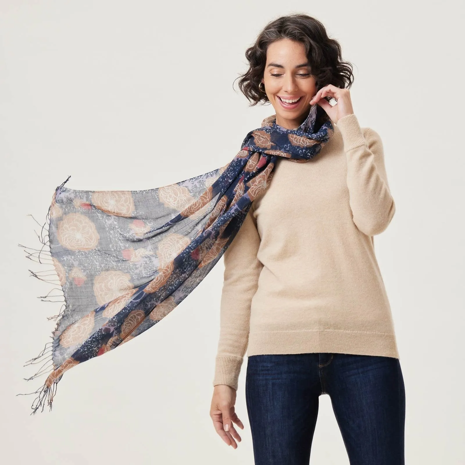 Autumnal Roses Featherweight Tassel  Lux Scarf