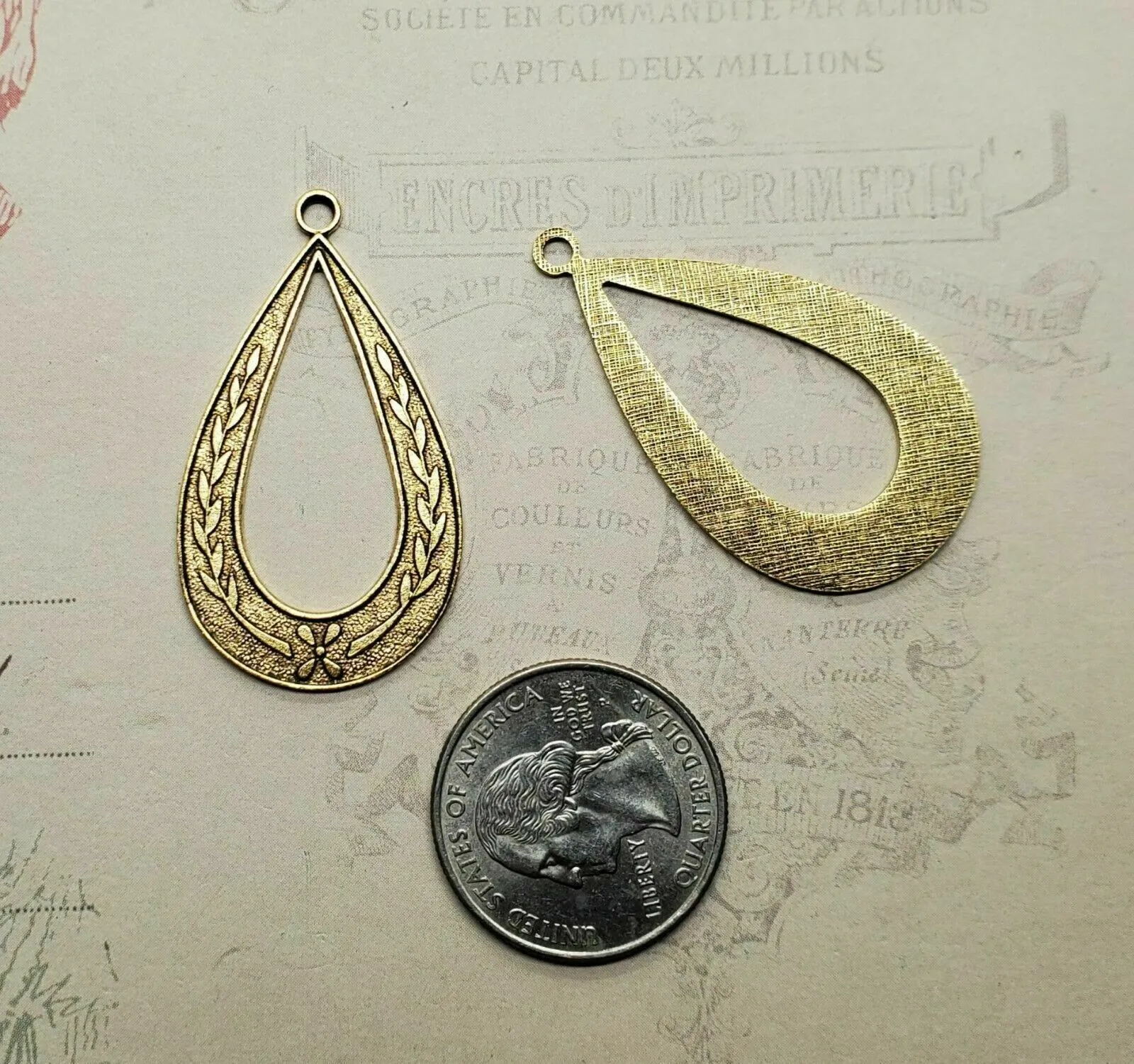 Brass Ornate Teardrop Floral Charms x 2 - 3971S.