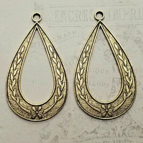 Brass Ornate Teardrop Floral Charms x 2 - 3971S.