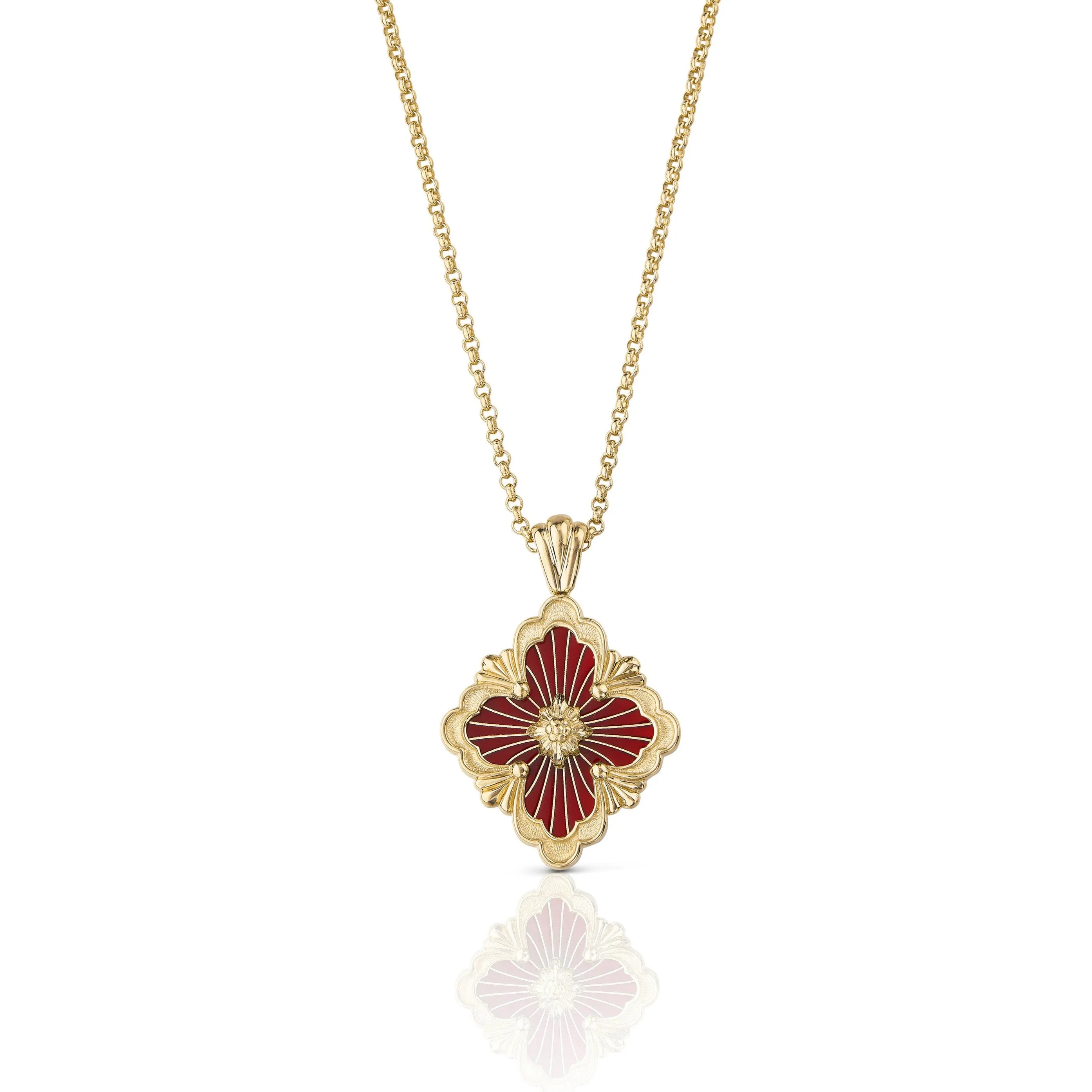 Buccellati - Opera Tulle - Pendant Necklace, 18k Yellow gold with Cathedral Red Enamel