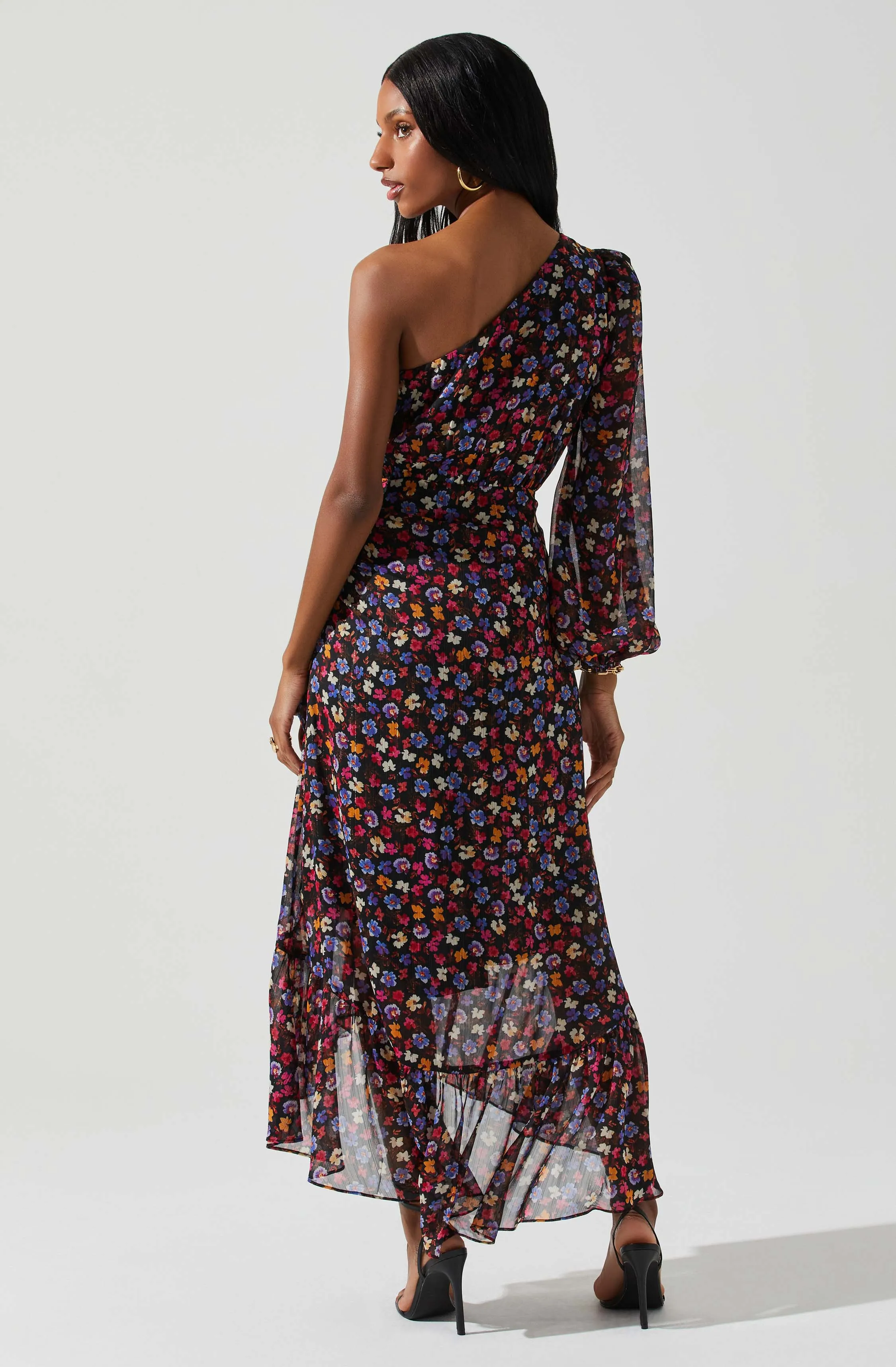 Calista Floral One Shoulder Midi Dress