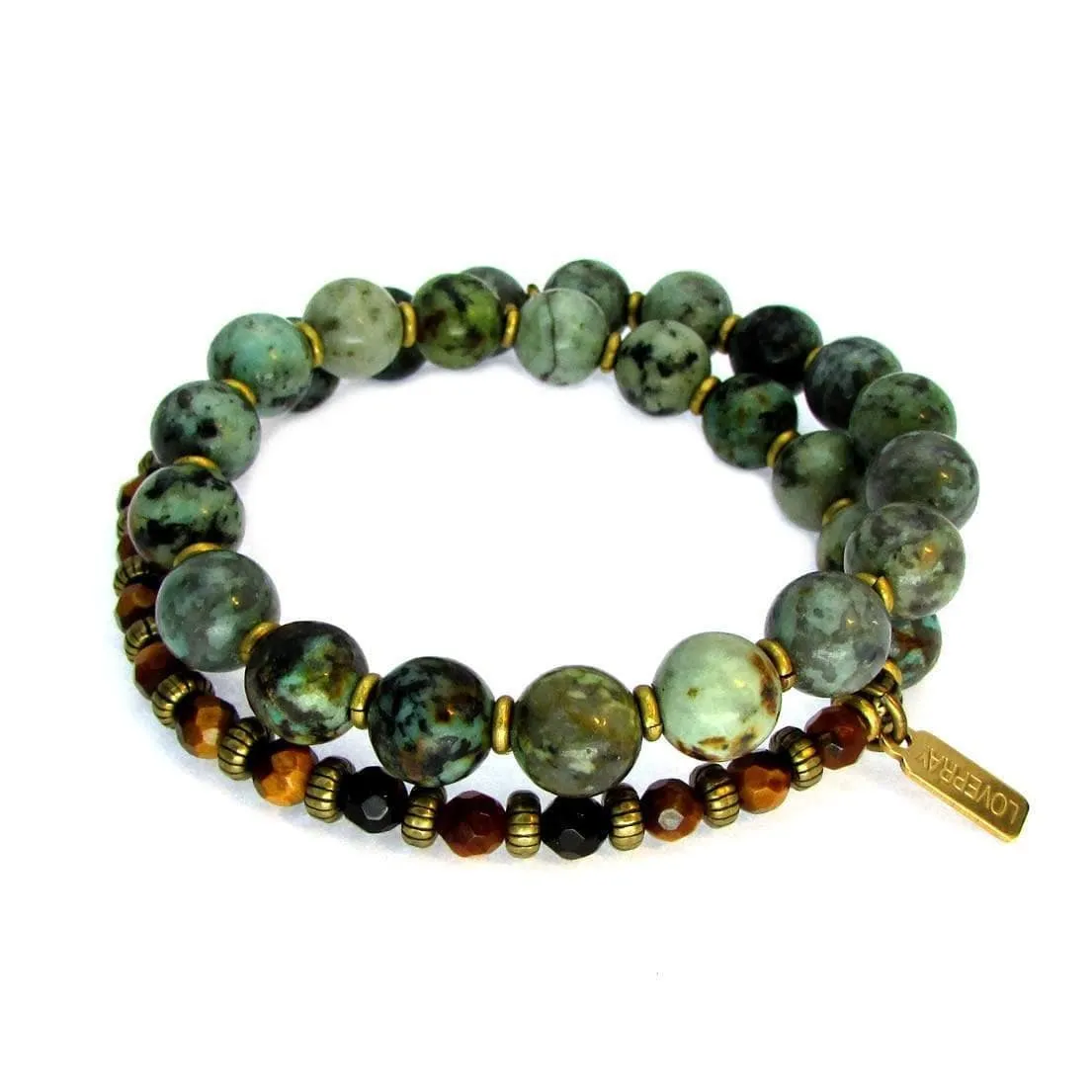 Change and Prosperity, African Turquoise and Tiger's Eye 27 Bead Wrap Mala Bracelet