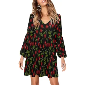 CHERRY BOMBERS 6 V-Neck Loose Fit Dress (Model D62)