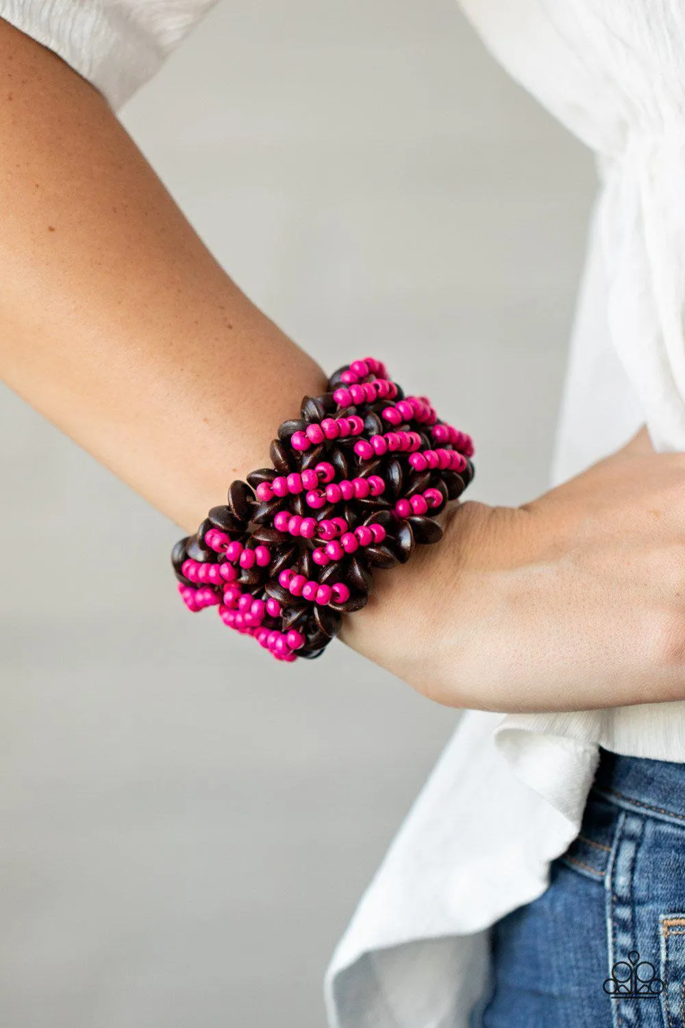 Cozy in Cozumel Pink and Brown Wood Bracelet - Paparazzi Accessories