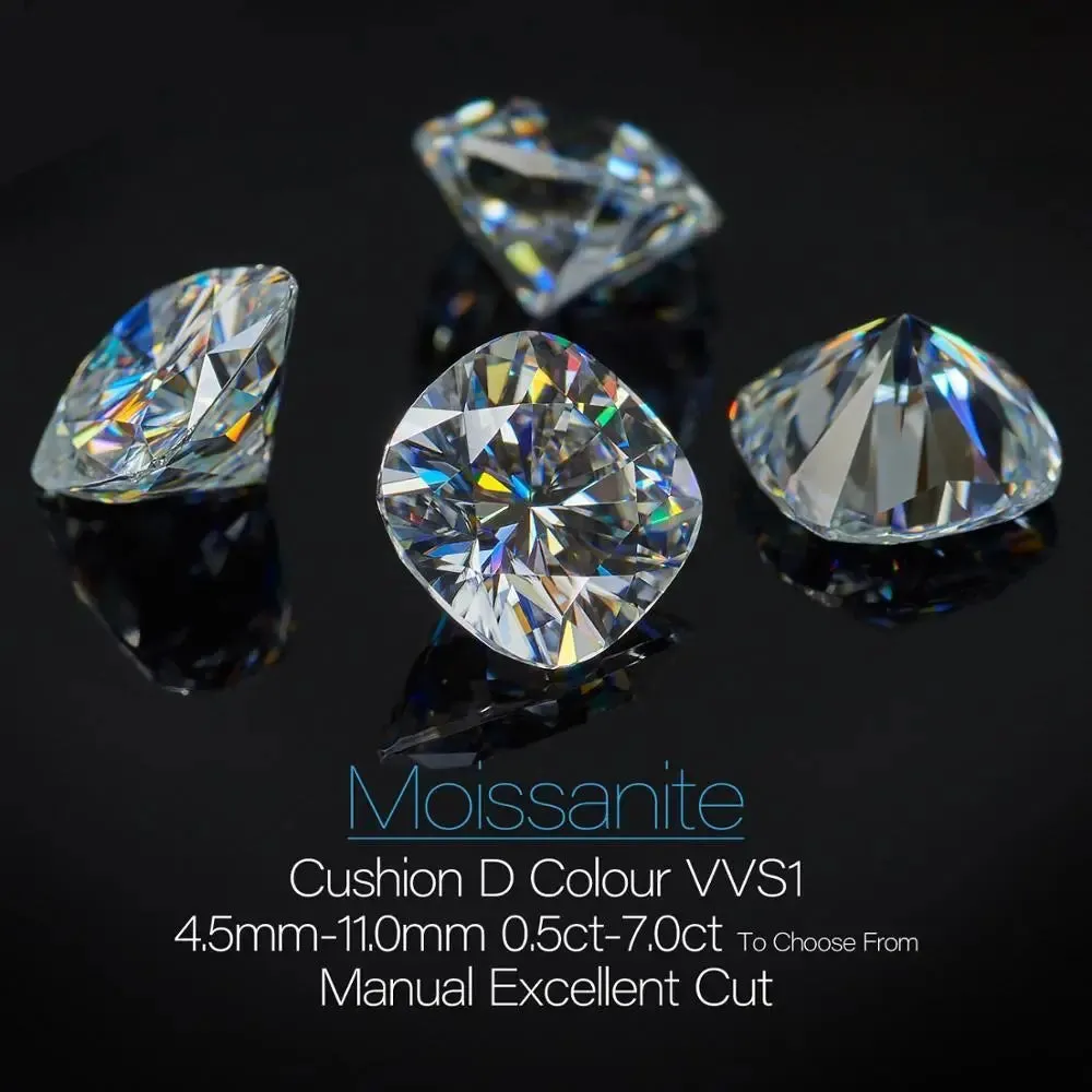 Cushion Cut Moissanite Loose Stones 4.5mm (0.5ct) - 11mm (7ct) options - DE