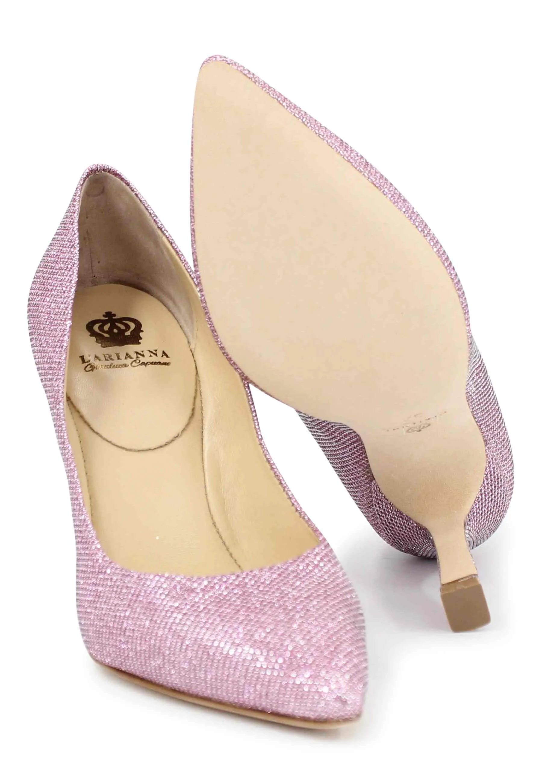 Decollete DE1002/RT donna in tessuto lux rosa con tacco alto