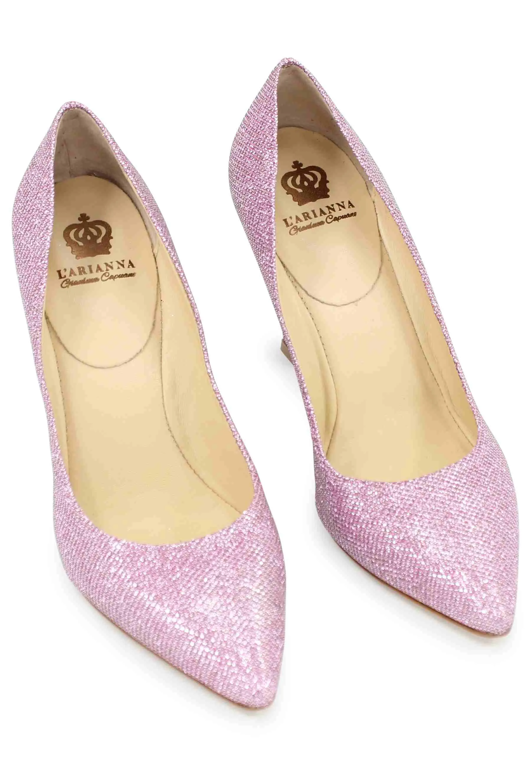 Decollete DE1002/RT donna in tessuto lux rosa con tacco alto