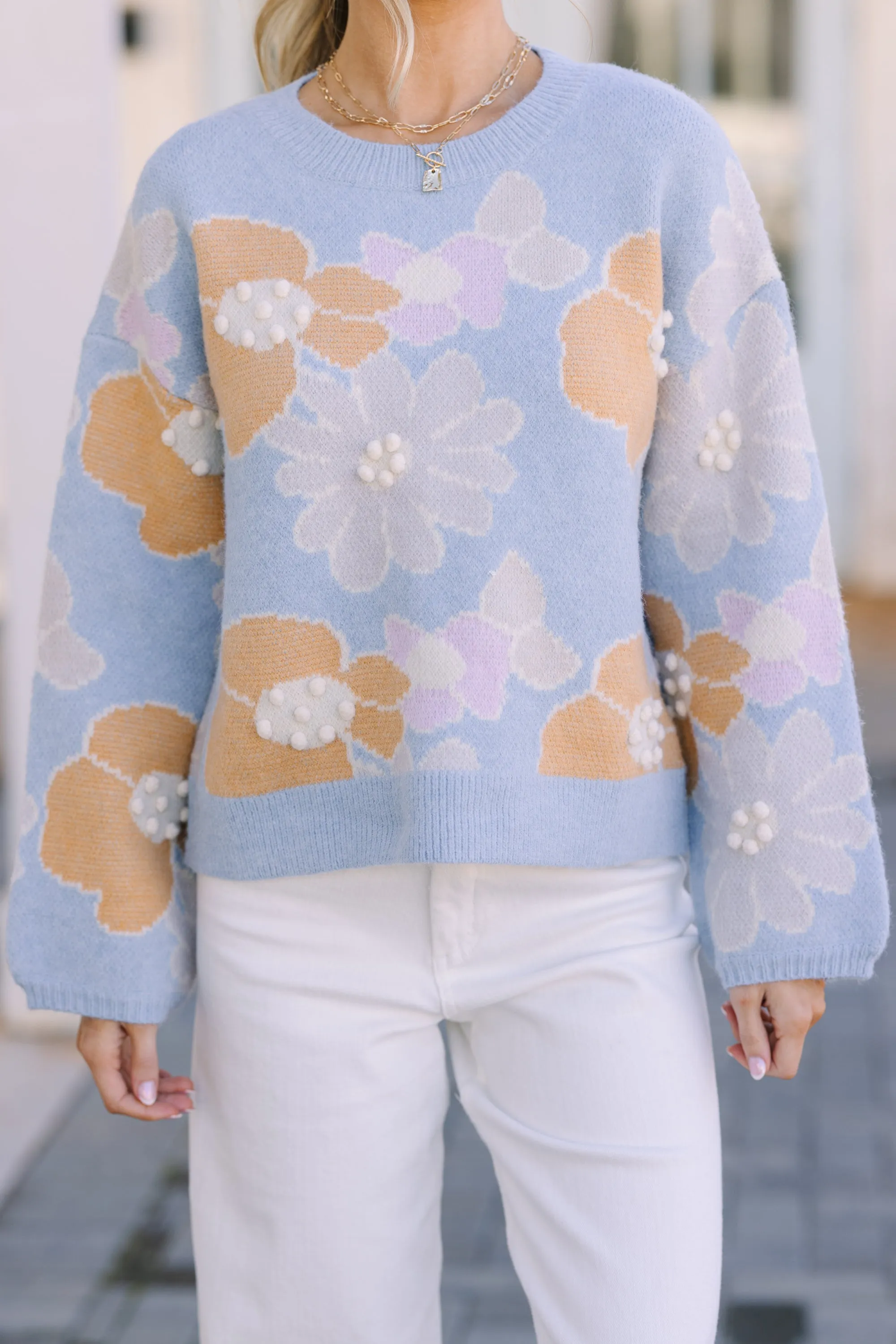 Easy To Love Blue Floral Sweater