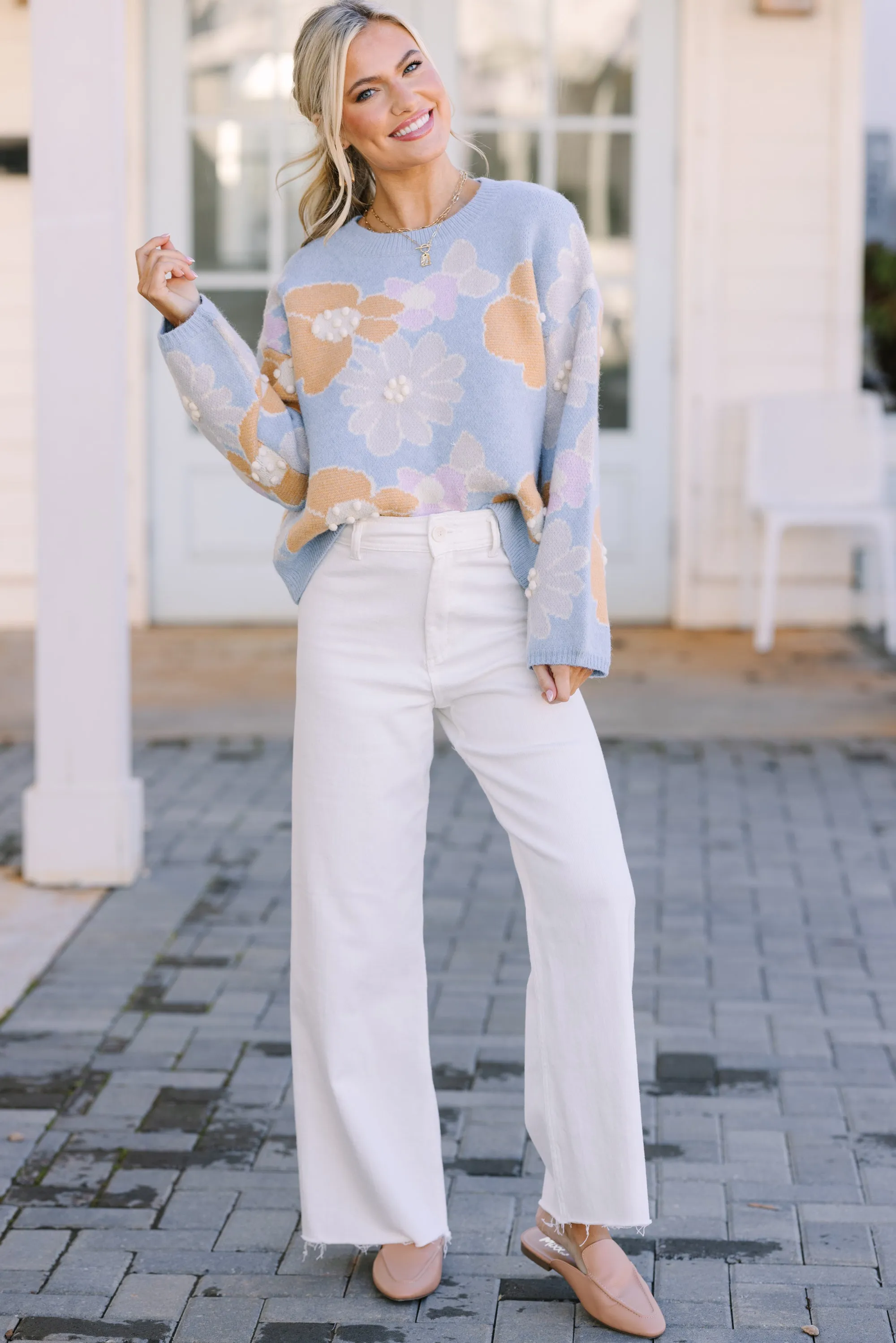 Easy To Love Blue Floral Sweater