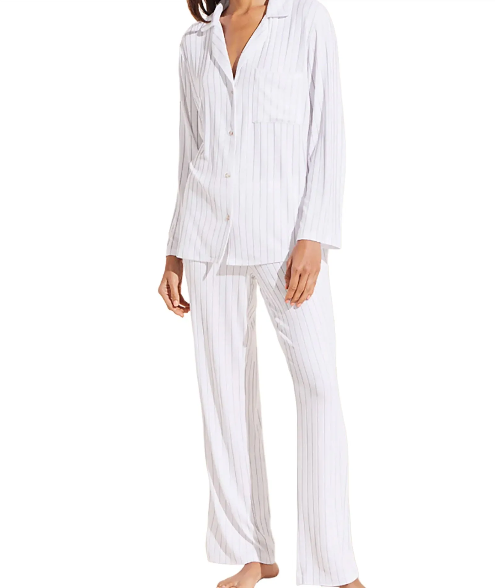 Eberjey Women Gisele Rib Long Sleeve Pants PJ Set White