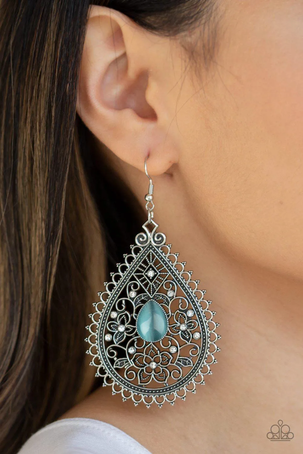 Eden Glow Blue Cat's Eye Teardrop Earrings - Paparazzi Accessories