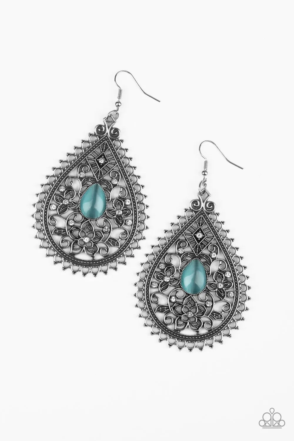 Eden Glow Blue Cat's Eye Teardrop Earrings - Paparazzi Accessories