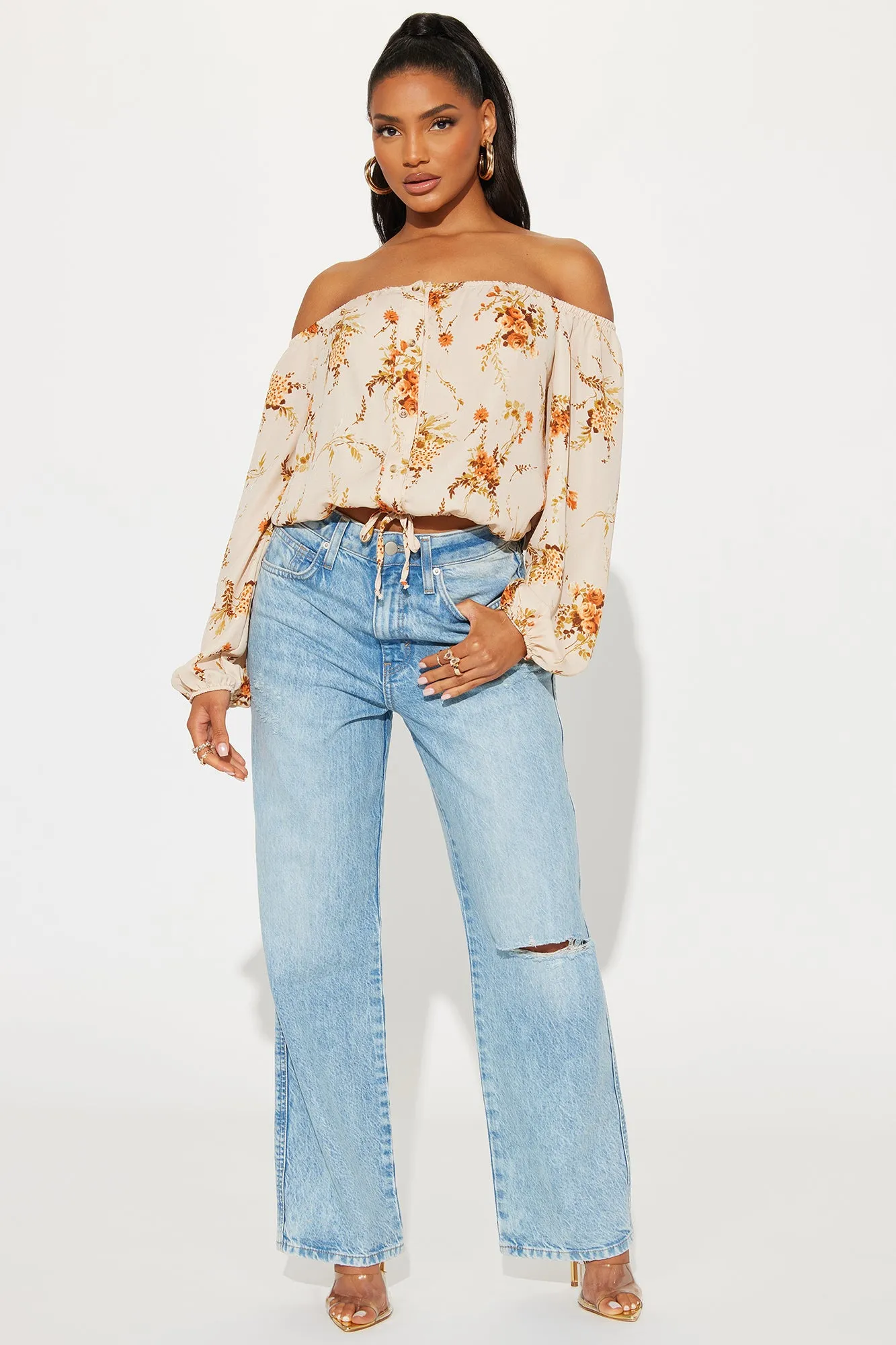 Feelin' Your Vibes Floral Top - Beige