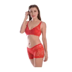 Floral Net Bra & Shorts Set For Women