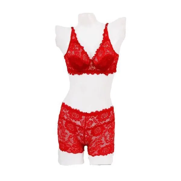 Floral Net Bra & Shorts Set For Women