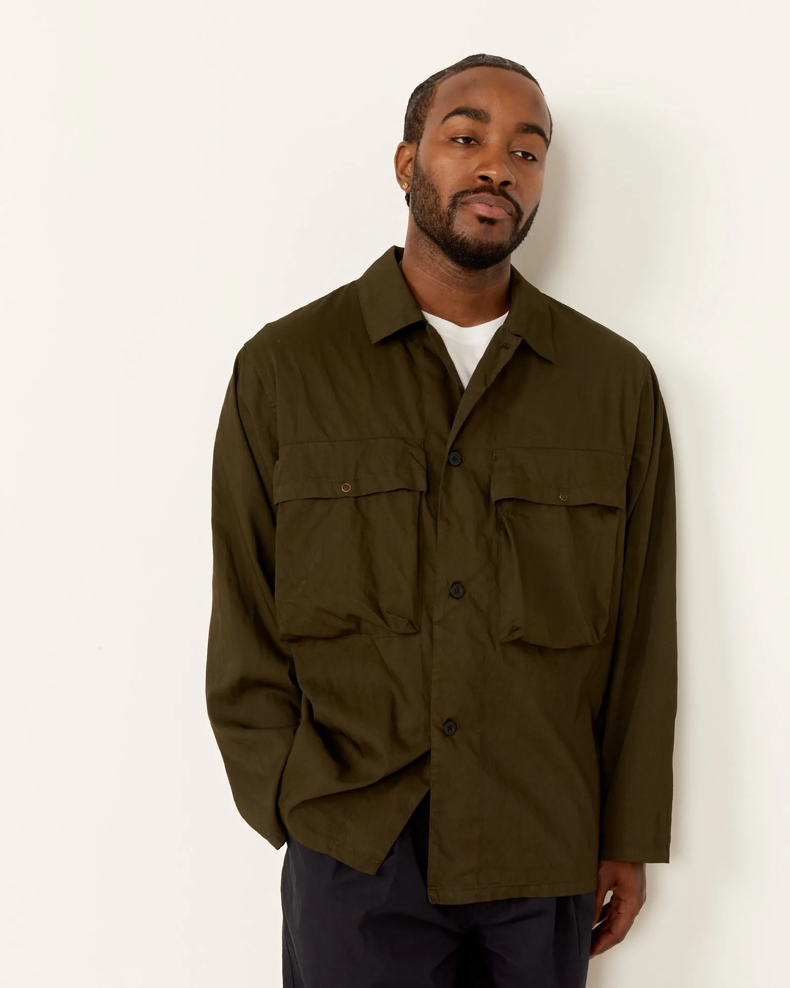 Garment Dye Shirt Jacket in Dark Olive