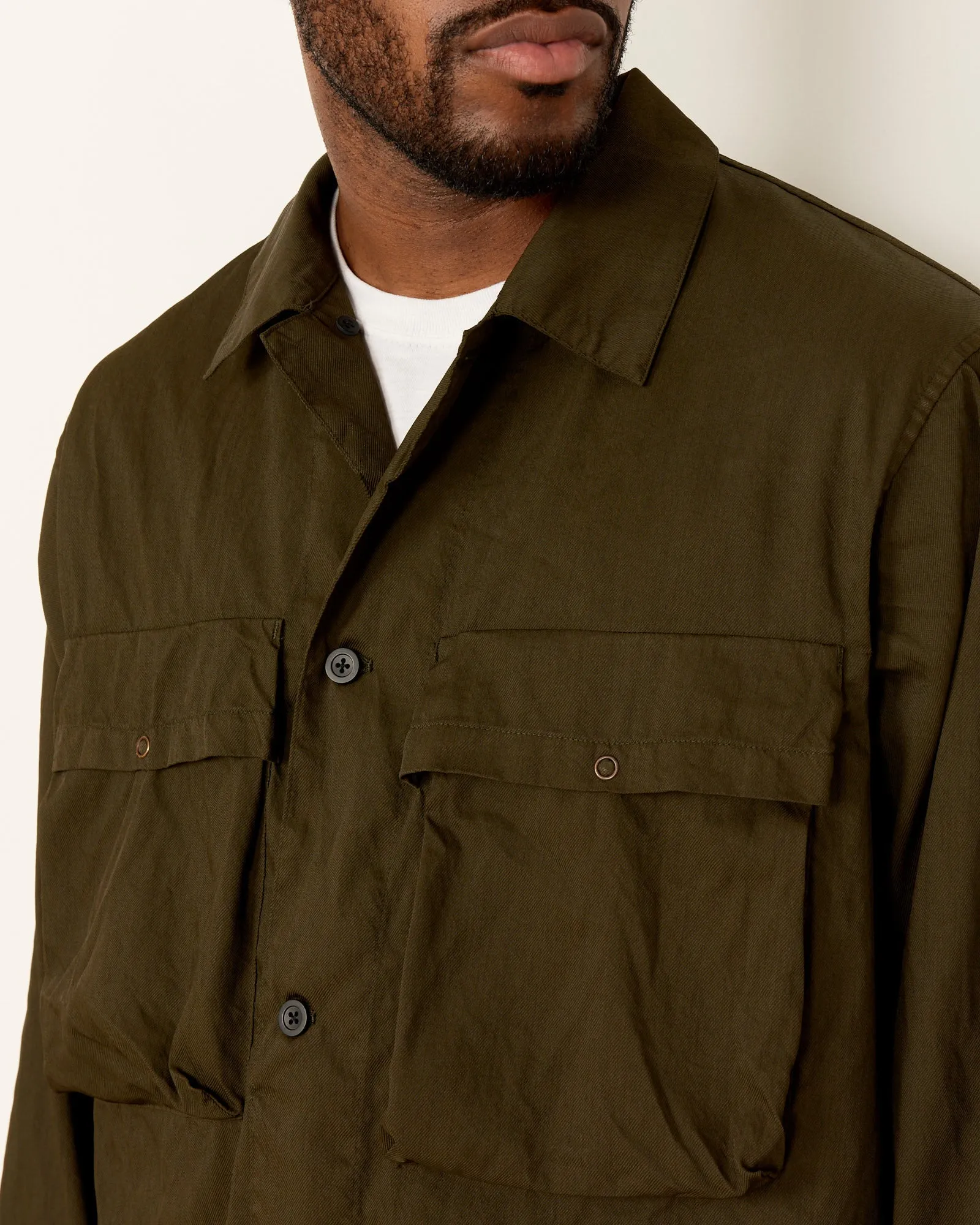 Garment Dye Shirt Jacket in Dark Olive