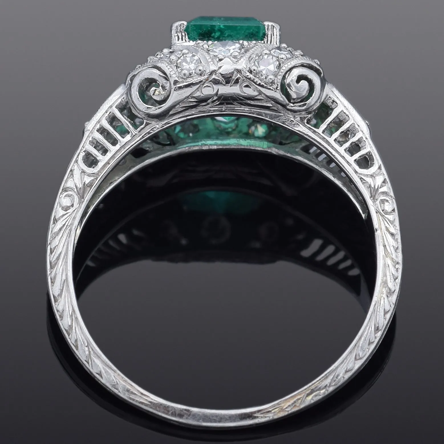 GIA Antique Art Deco 1.51 Ct Emerald & 0.52 TCW Diamond Platinum Ring Size 6.5