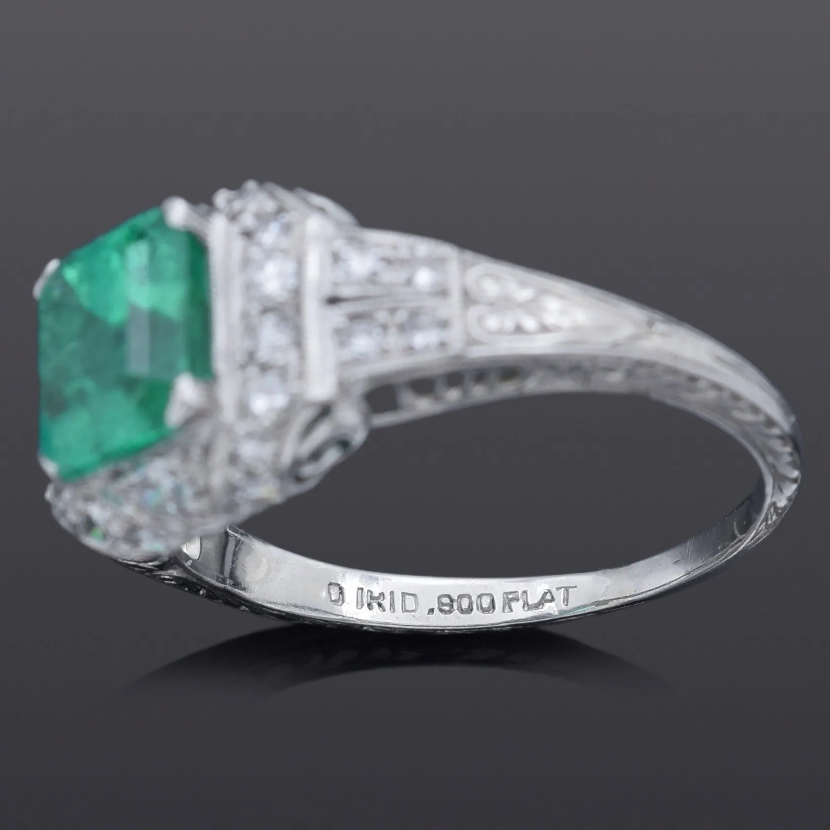 GIA Antique Art Deco 1.51 Ct Emerald & 0.52 TCW Diamond Platinum Ring Size 6.5