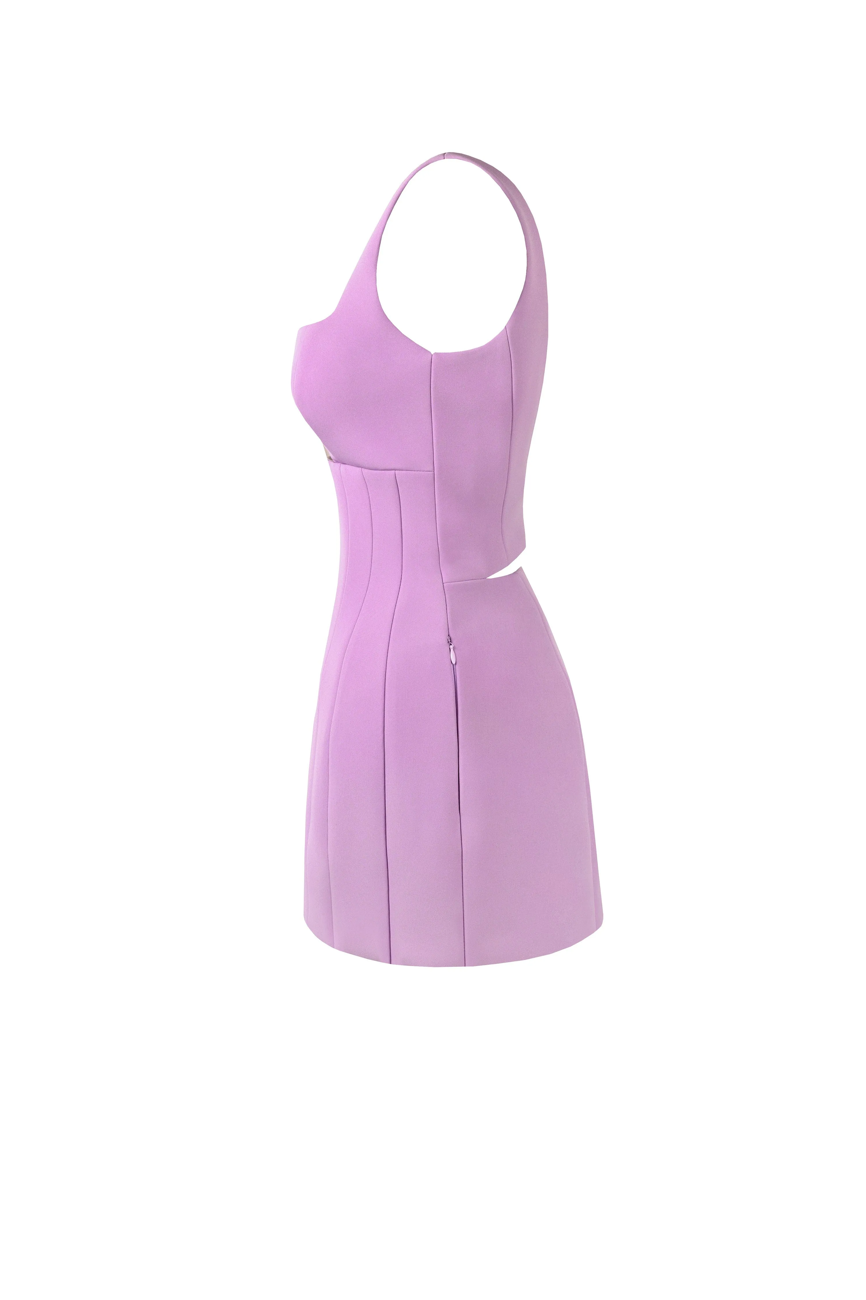 Glossy ultra mini dress in lavender with cutouts