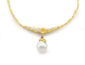 'Gnaraloo Bay' Argyle natural coloured diamond and south sea pearl Necklace