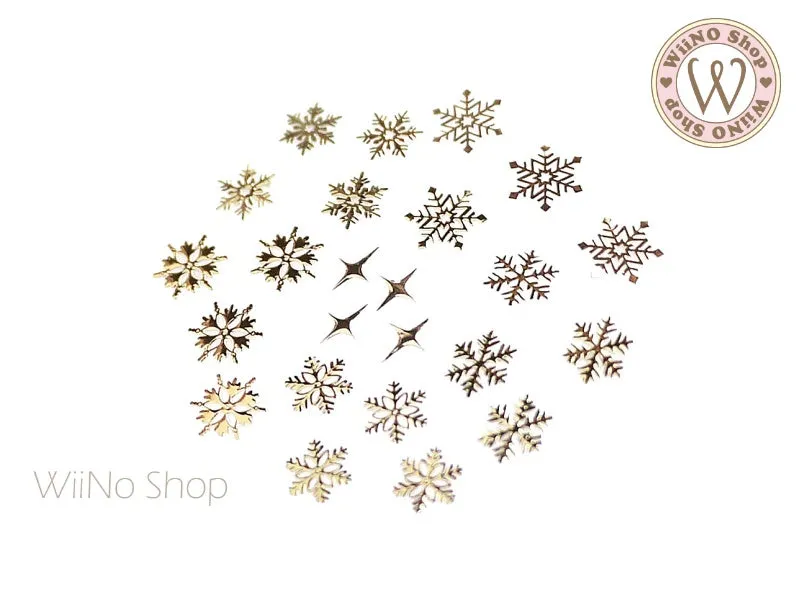 Gold Snowflake Mix Ultra Thin Nail Art Metal Decoration - 24 pcs