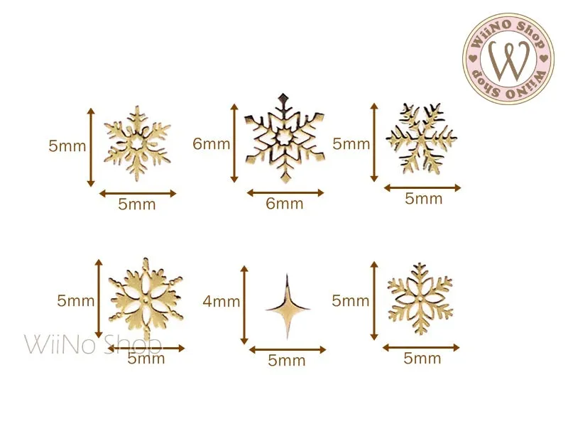 Gold Snowflake Mix Ultra Thin Nail Art Metal Decoration - 24 pcs