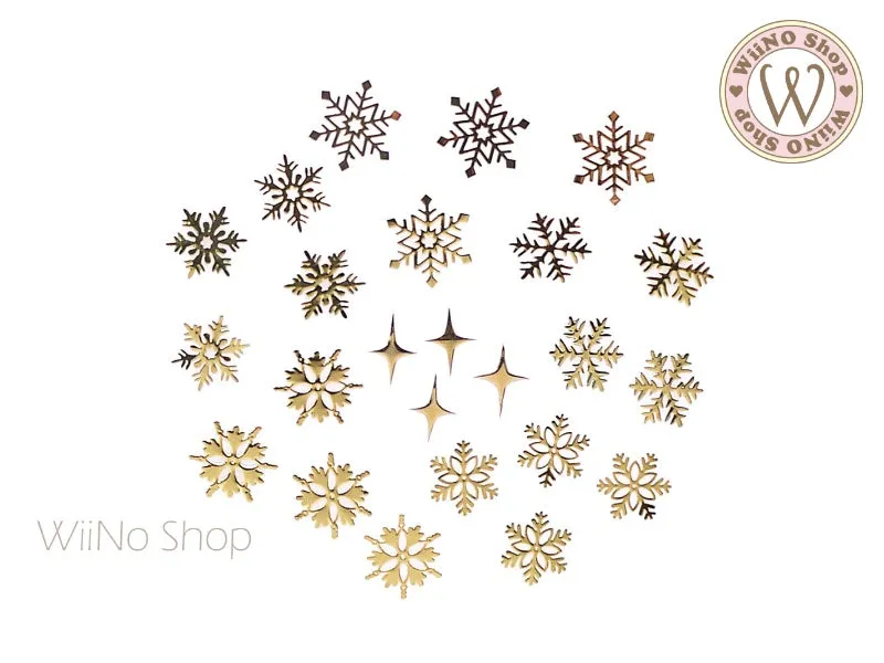 Gold Snowflake Mix Ultra Thin Nail Art Metal Decoration - 24 pcs