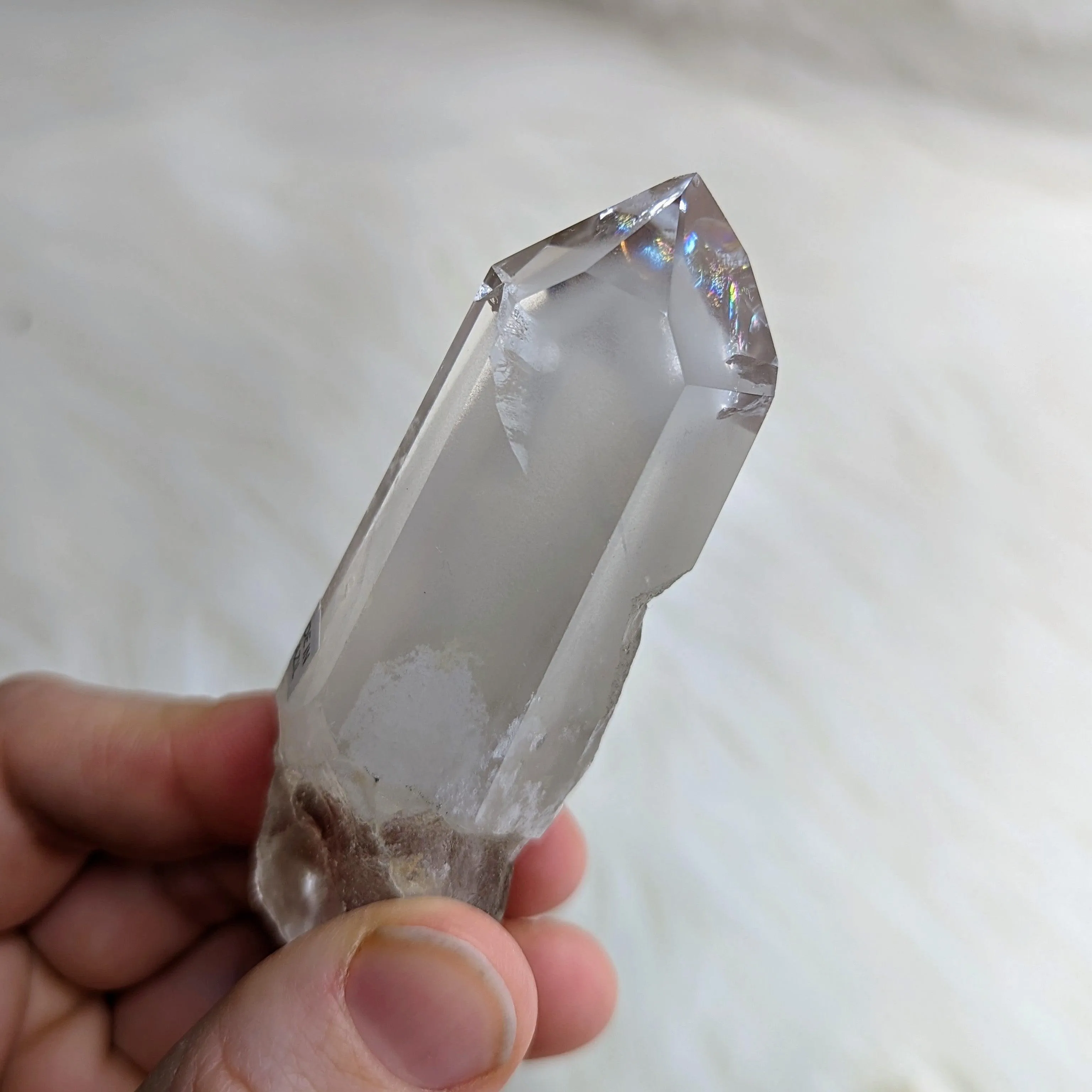 Gorgeous Rainbow Inclusion~ Ultra Clear Quartz Phantom Polished Point ~AA Grade from Brazil