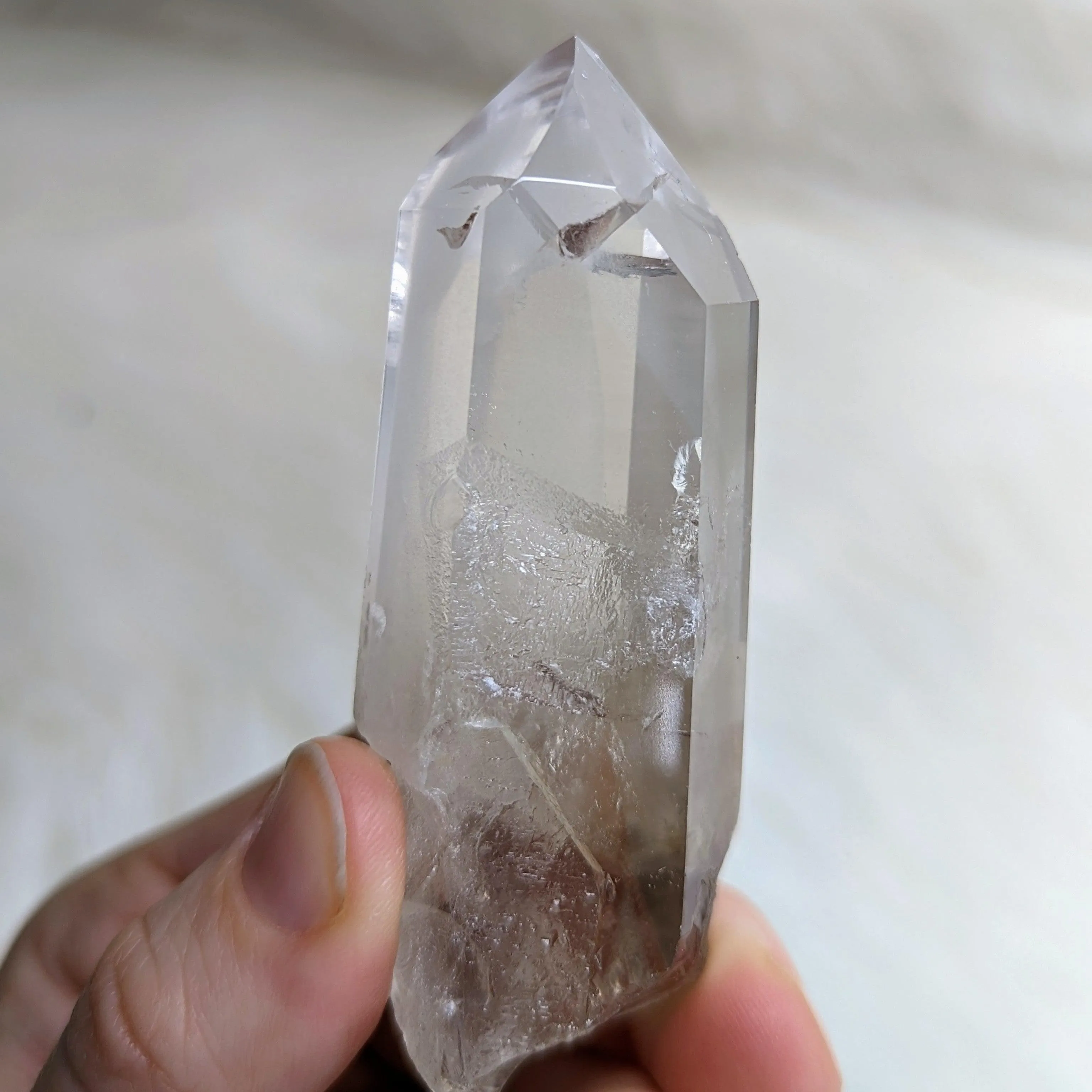 Gorgeous Rainbow Inclusion~ Ultra Clear Quartz Phantom Polished Point ~AA Grade from Brazil